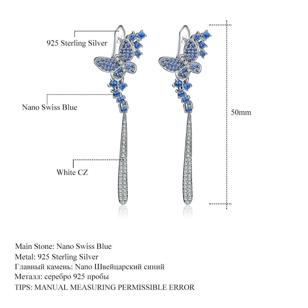 925 Sterling Silver Nano Swiss Blue & Cubic Zirconia & Butterfly Earrings - 3