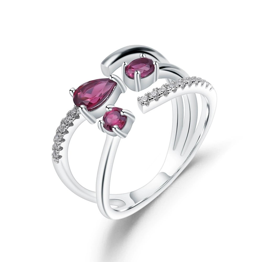 925 Sterling Silver Natural Garnet & Cubic Zirconia Ring: Ref:260821299 // gold content:925 sterling silver // ring size:7. 25us // // main gemstone:garnet // shape:multiple // carat weight: // color:red // treatment:natural // // adjacent gemstone 2 :
