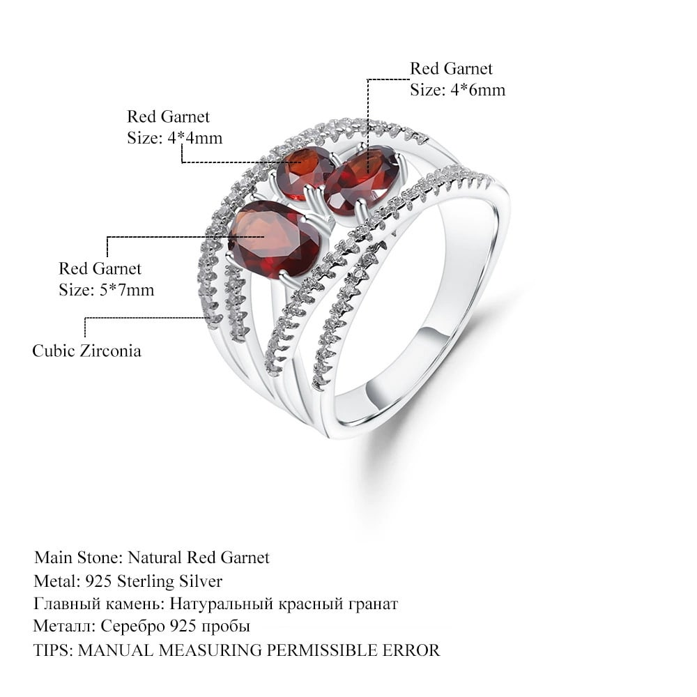 925 Sterling Silver Natural Garnet & Cubic Zirconia Ring - 7