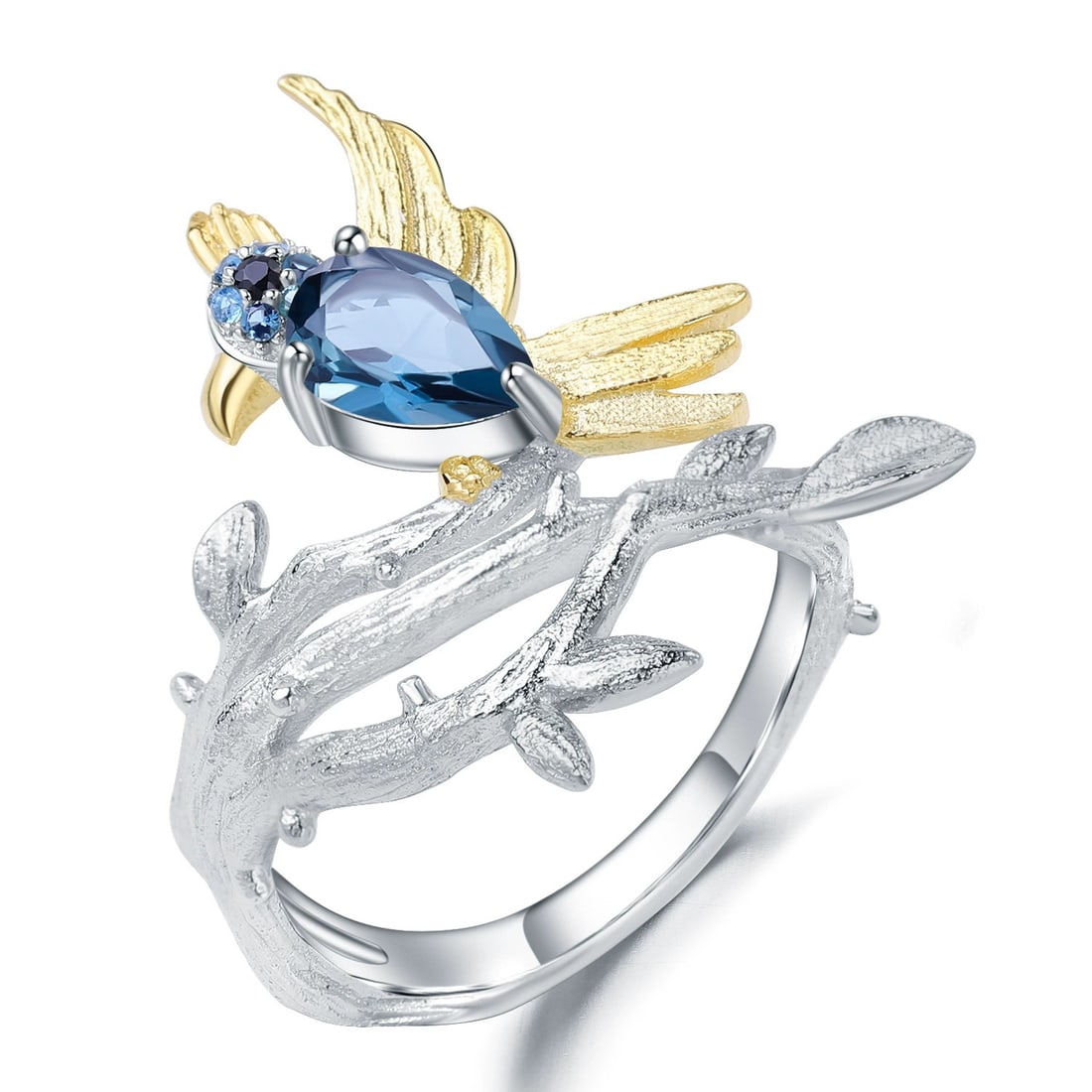 925 Sterling Silver 7.52 Ct Natural Topaz & Cubic Zirconia Ring: Ref:260821288 // gold content:925 sterling silver // ring size:7. 25us // // main gemstone:topaz // shape:pear // carat weight:7. 52ct // color:blue // treatment:natural // // adjacent gemstone 2 : cu