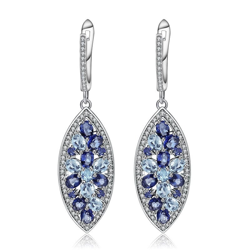 925 Sterling Silver Natural Topaz & Mystic Quartz & Cubic Zirconia Earrings: Ref:260821385 // gold content:925 sterling silver // main gemstone:topaz // shape:oval // carat weight: // color:blue // treatment:natural // // adjacent gemstone 2 : mystic quartz // shape:multiple
