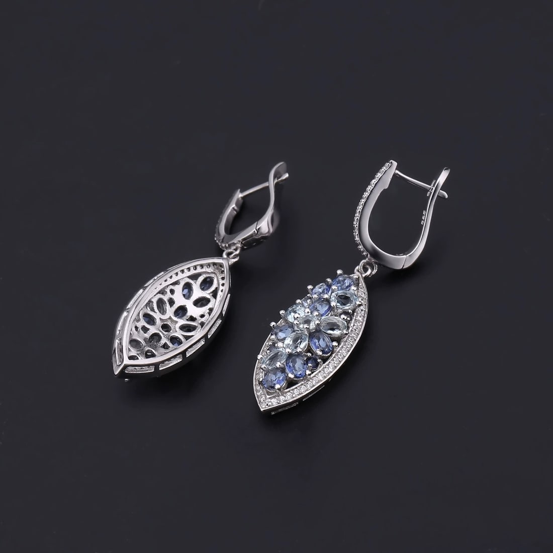 925 Sterling Silver Natural Topaz & Mystic Quartz & Cubic Zirconia Earrings - 2