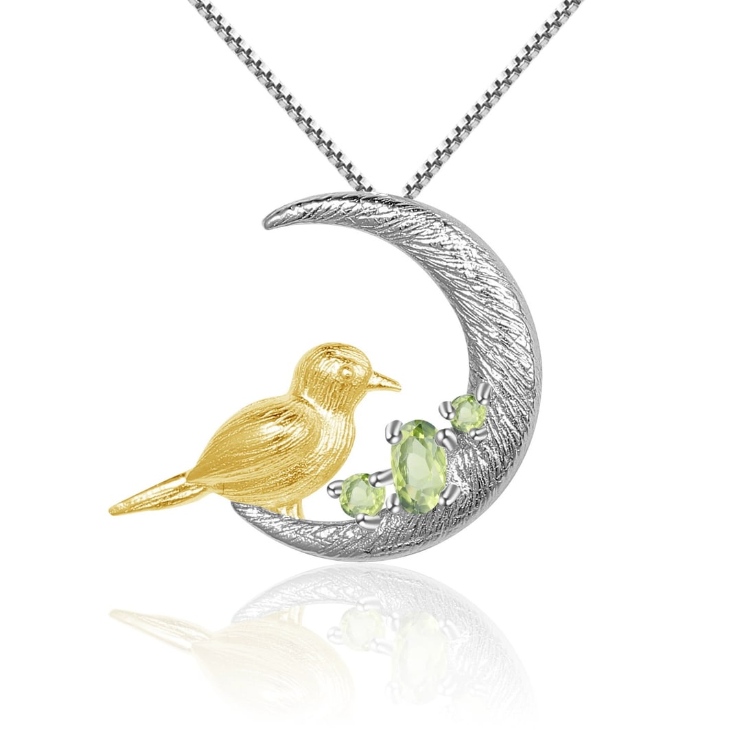 925 Sterling Silver Natural Peridot & Bird Necklace: Ref:260821331 // gold content:925 sterling silver // main gemstone:peridot // shape:multiple // carat weight: // color:green // treatment:natural // Condition: New Low Estimate: 300.00 High Estimate: