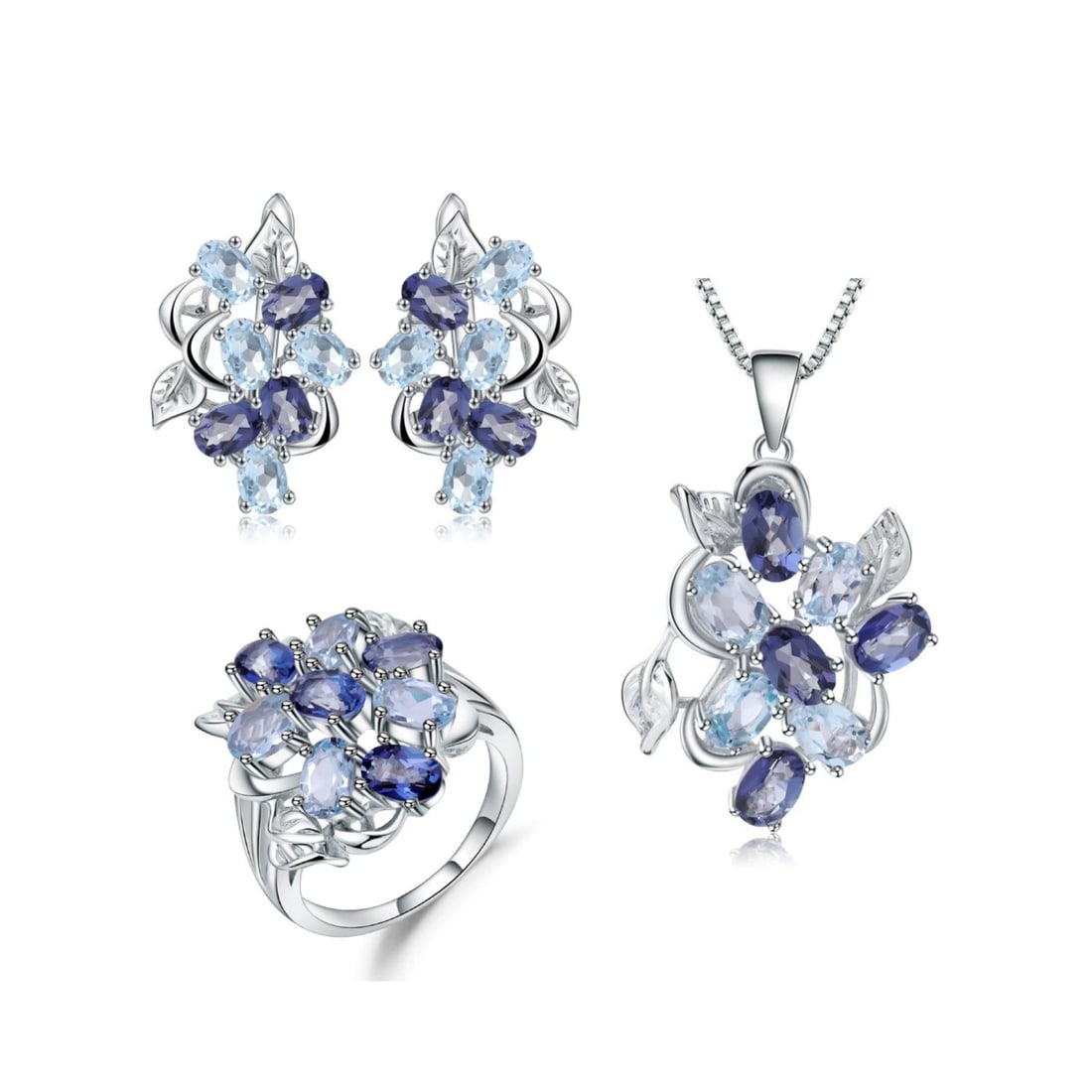 925 Sterling Silver Natural Topaz Jewelry Set - 6