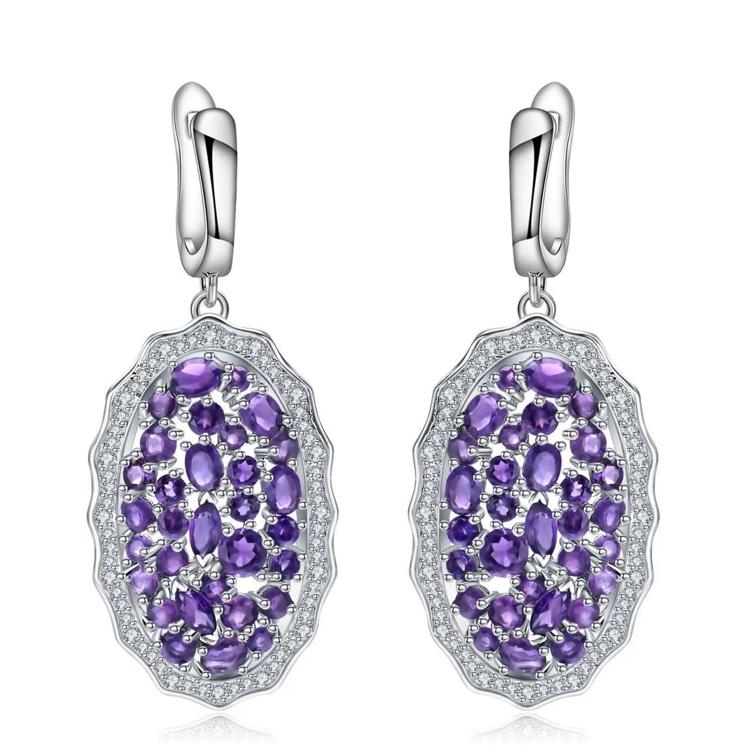 925 Sterling Silver Natural Amethyst & Cubic Zirconia Earrings: Ref:260821368 // gold content:925 sterling silver // main gemstone:amethyst // shape:multiple // carat weight: // color:purple // treatment:natural // // adjacent gemstone 2 : cubic zirconia //