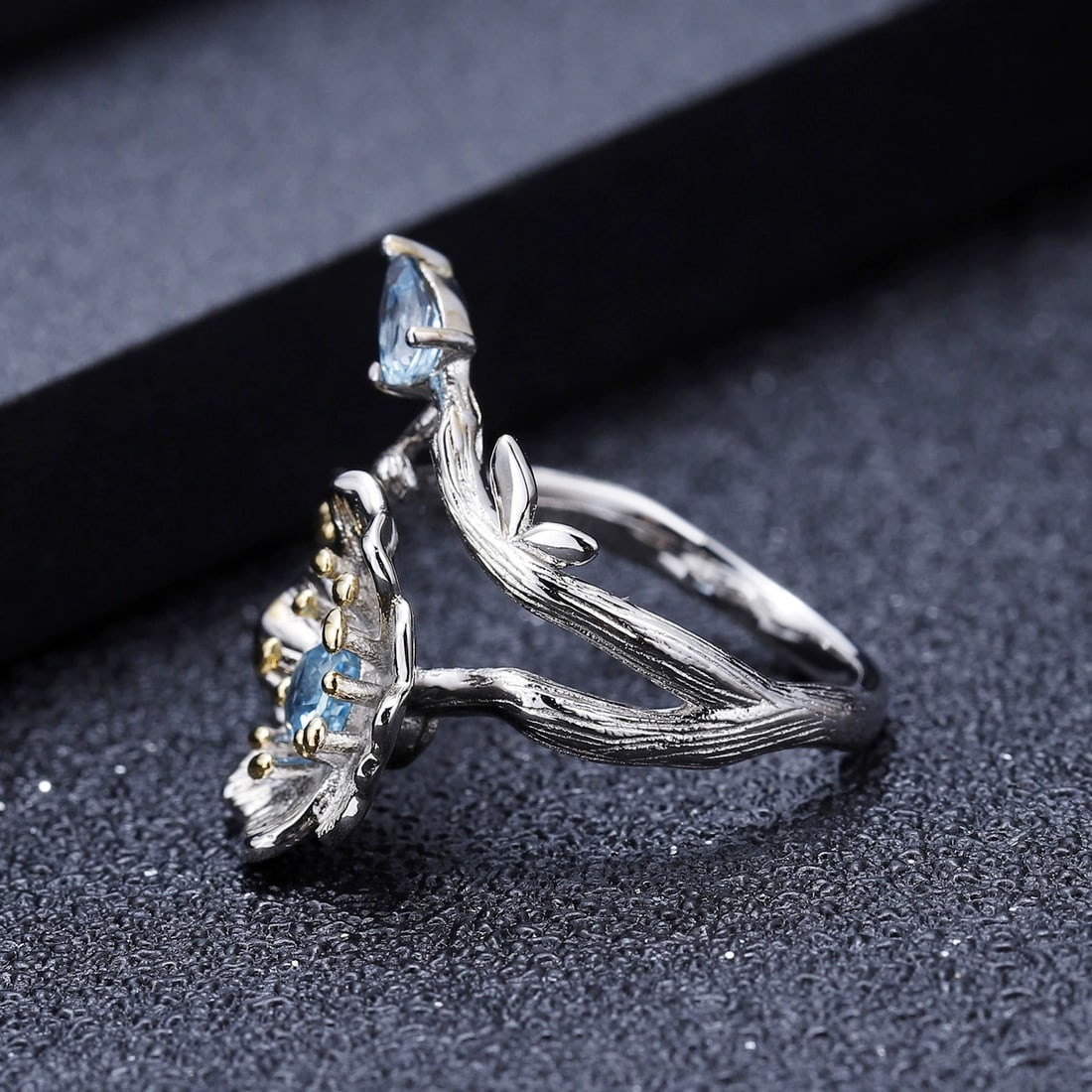 925 Sterling Silver Natural Topaz & Topaz & Flowers Jewelry Set - 2