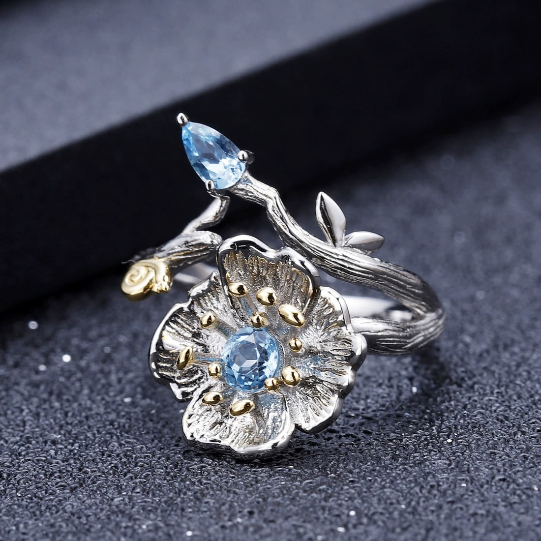 925 Sterling Silver Natural Topaz & Topaz & Flowers Jewelry Set - 4