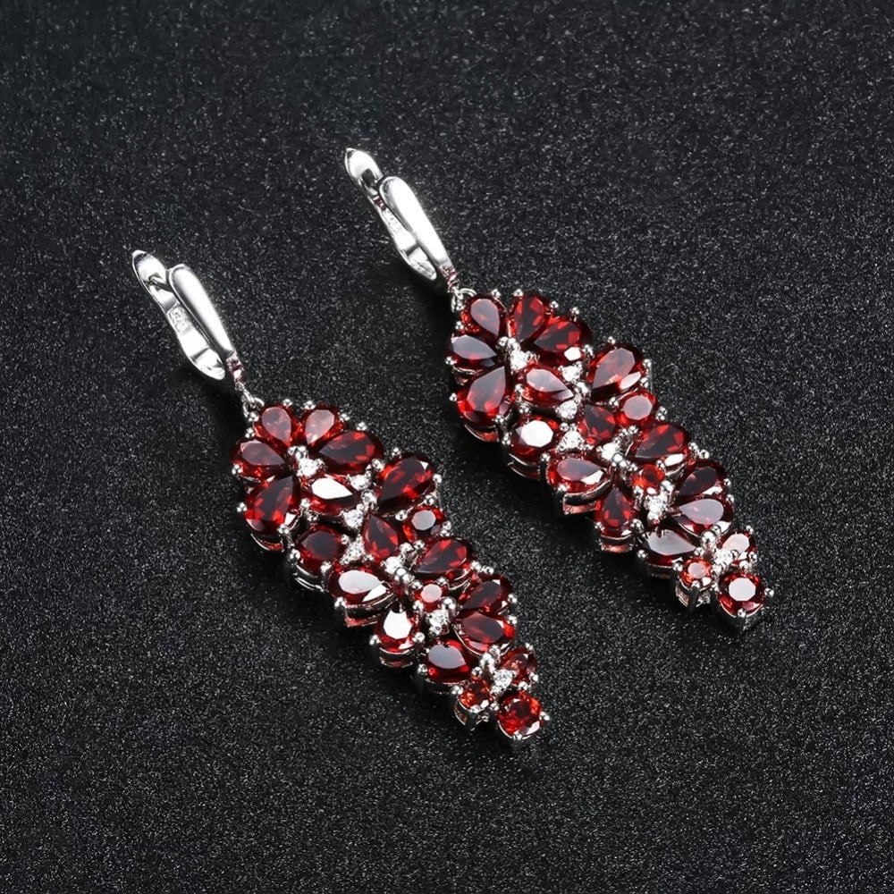925 Sterling Silver Natural Garnet Jewelry Set - 6