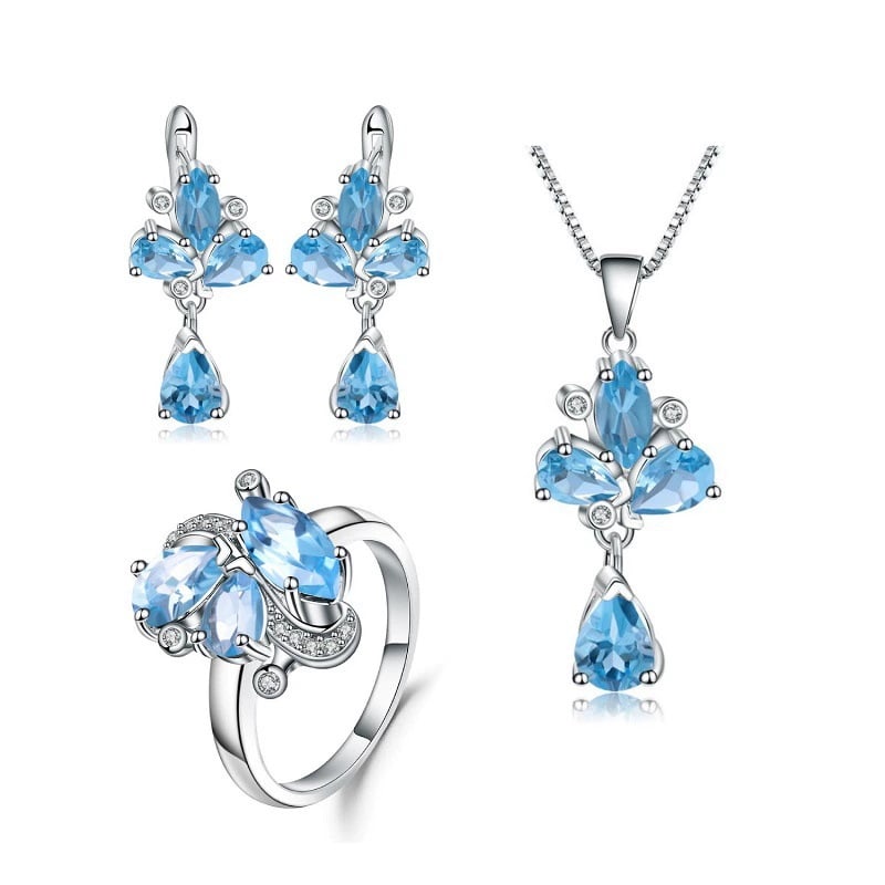 925 Sterling Silver Natural Topaz Jewelry Set - 3