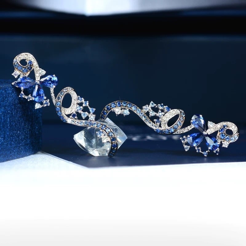 14k Gold 2.35 Ct Natural Sapphire & Diamond Earrings - 3