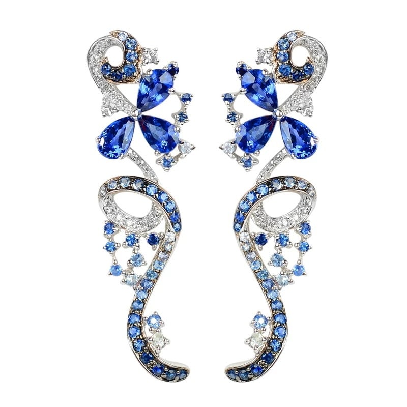 14k Gold 2.35 Ct Natural Sapphire & Diamond Earrings - 5
