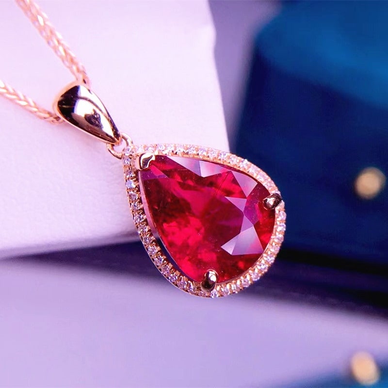 14k Gold 3.8 Ct Natural Tourmaline & Diamond Pendant( Without Chain ) - 2