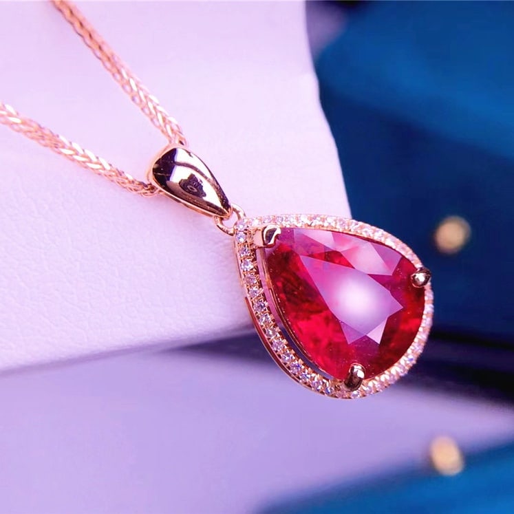 14k Gold 3.8 Ct Natural Tourmaline & Diamond Pendant( Without Chain ) - 5