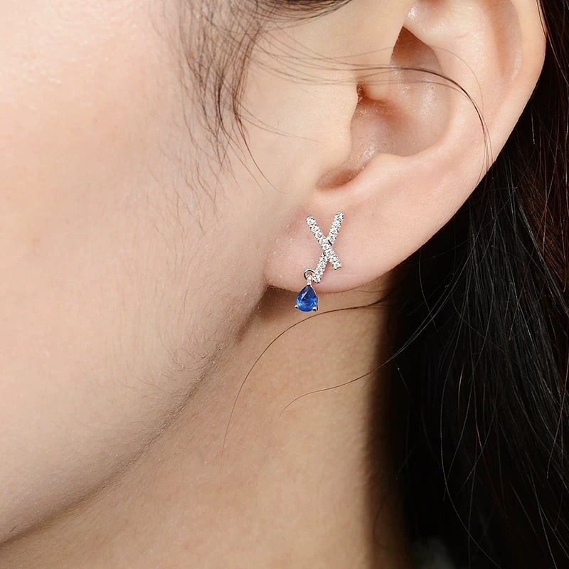 14k Gold 0.44 Ctw Natural Sapphire & Diamond Earrings - 2
