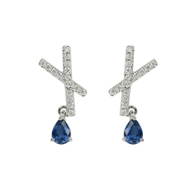 14k Gold 0.44 Ctw Natural Sapphire & Diamond Earrings - 3