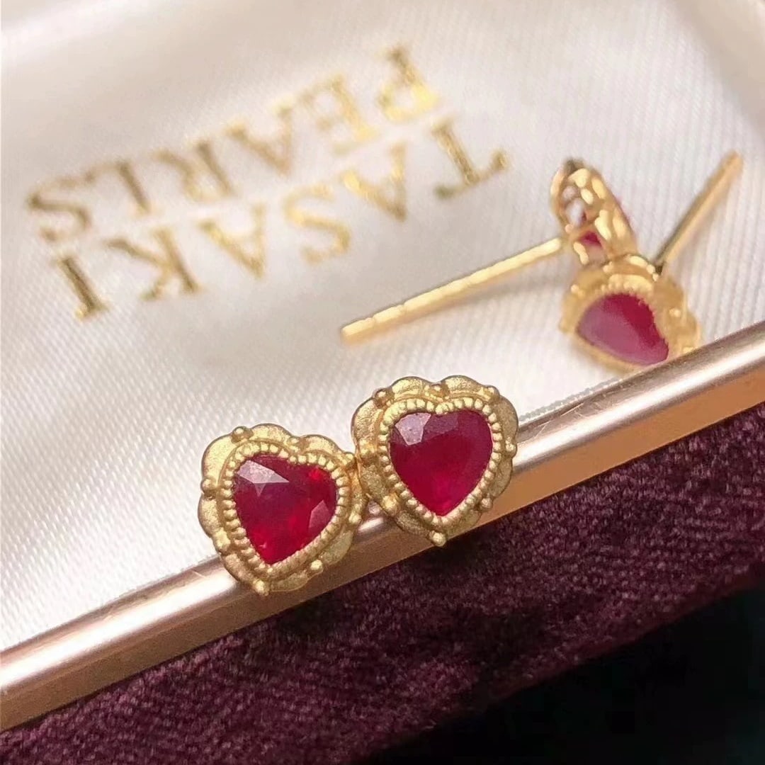14k Gold 0.5 Ct Natural Ruby Earrings - 4