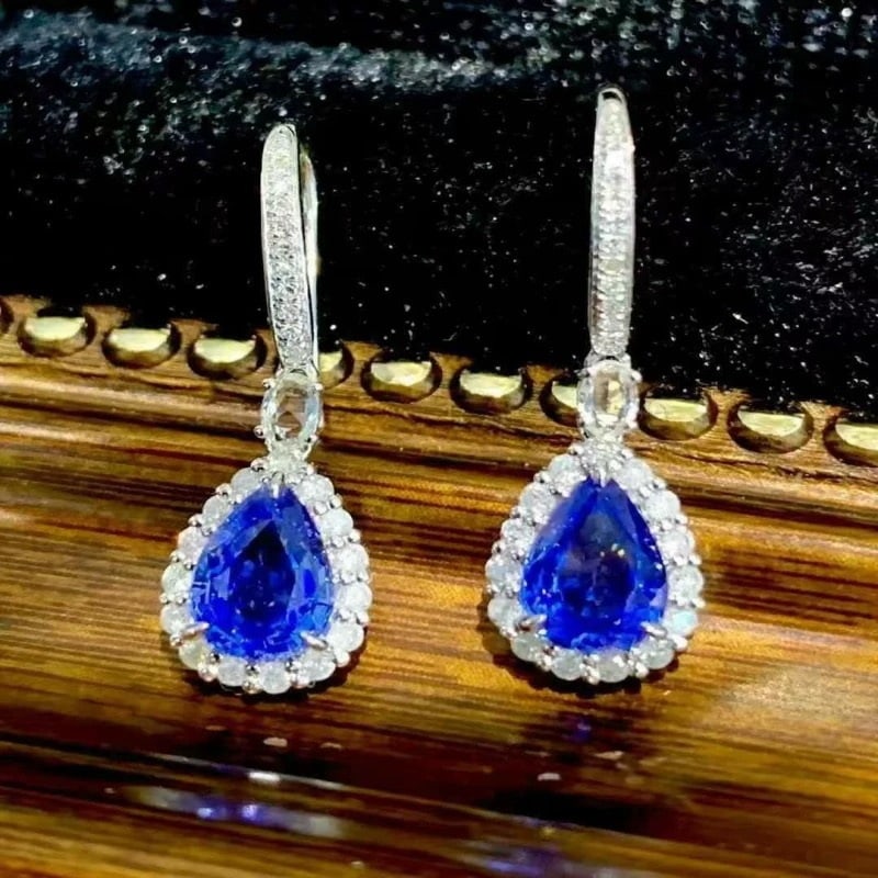 14k Gold 1.85 Ct Natural Sapphire & Diamond Earrings - 3