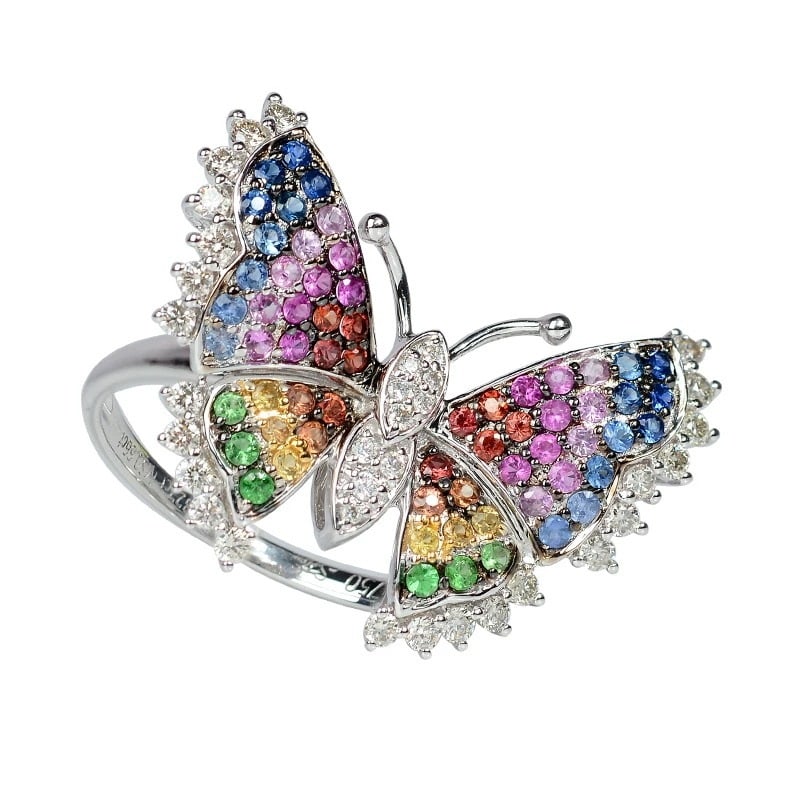 14k Gold 0.66 Ct Natural Sapphire & Diamond & Butterfly Ring - 5