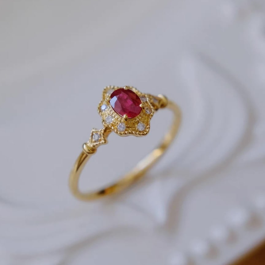 14k Gold 0.40 Ctw Natural Ruby & Diamond Ring - 2