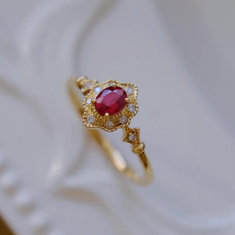 14k Gold 0.40 Ctw Natural Ruby & Diamond Ring - 3