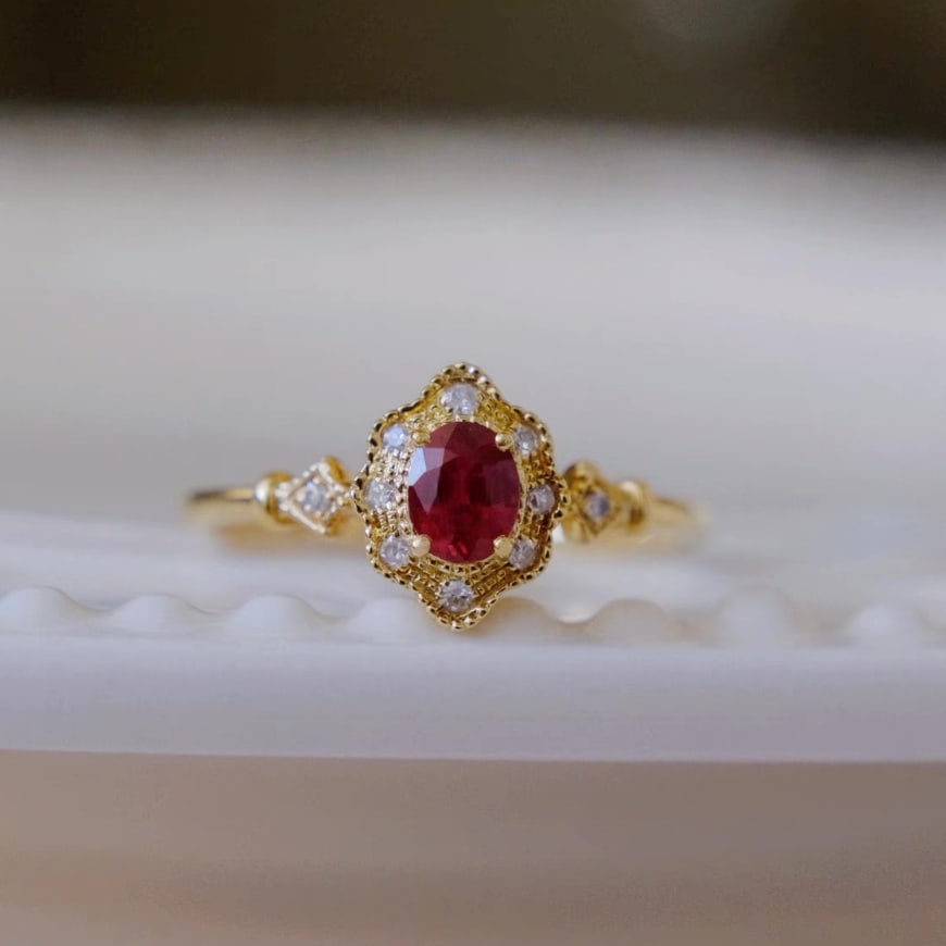 14k Gold 0.40 Ctw Natural Ruby & Diamond Ring - 4