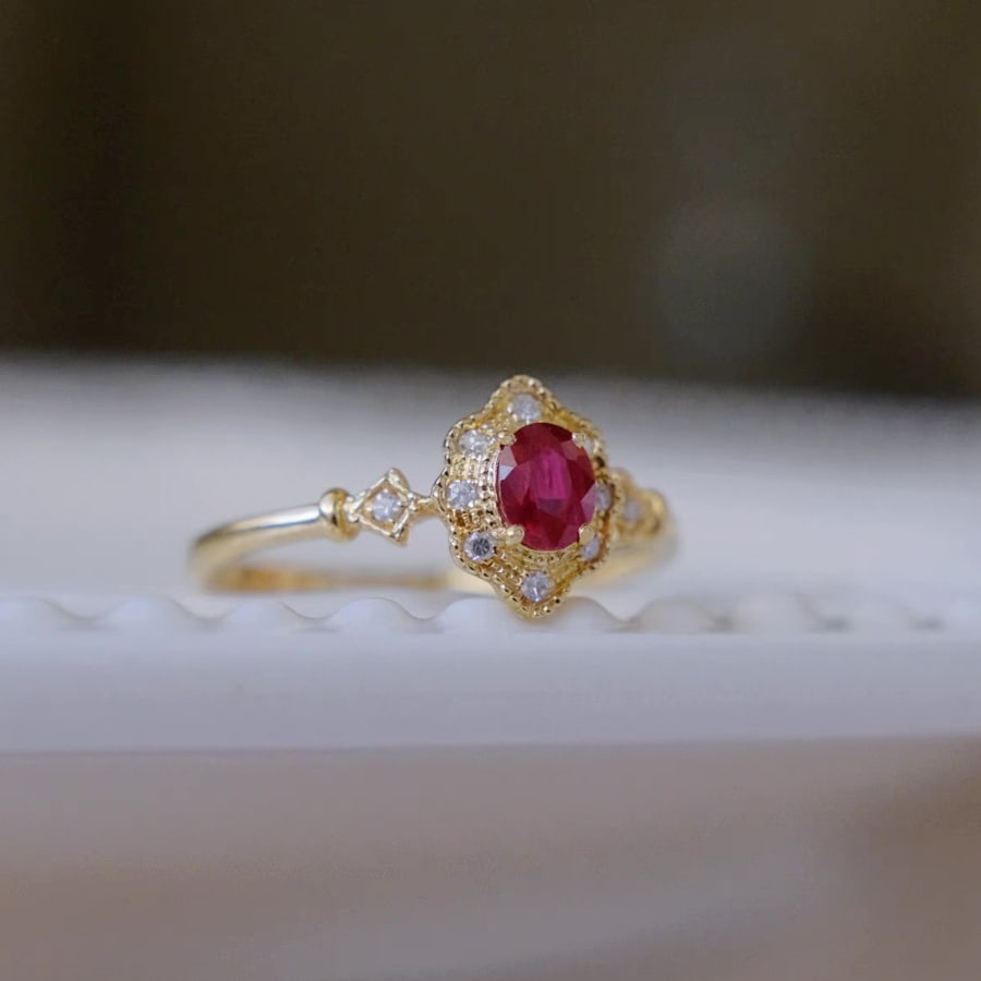 14k Gold 0.40 Ctw Natural Ruby & Diamond Ring - 5
