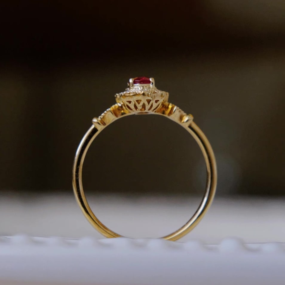 14k Gold 0.40 Ctw Natural Ruby & Diamond Ring - 6