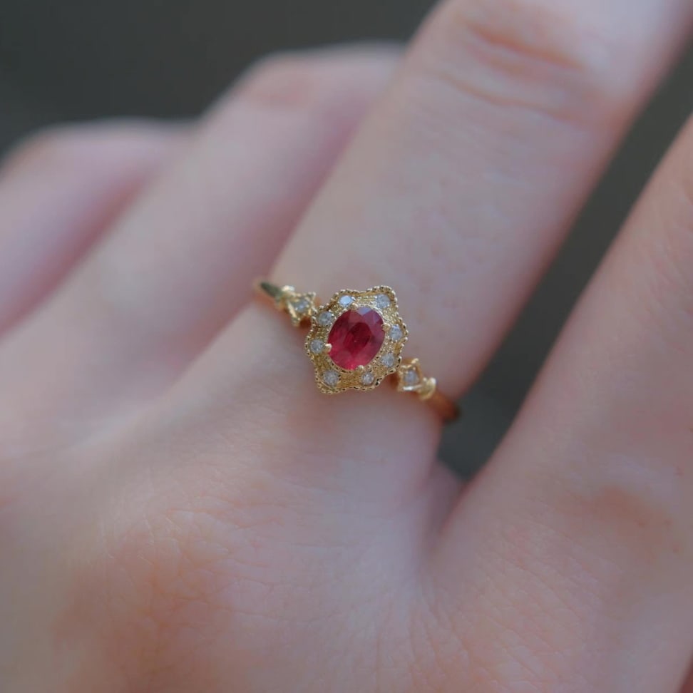 14k Gold 0.40 Ctw Natural Ruby & Diamond Ring - 7
