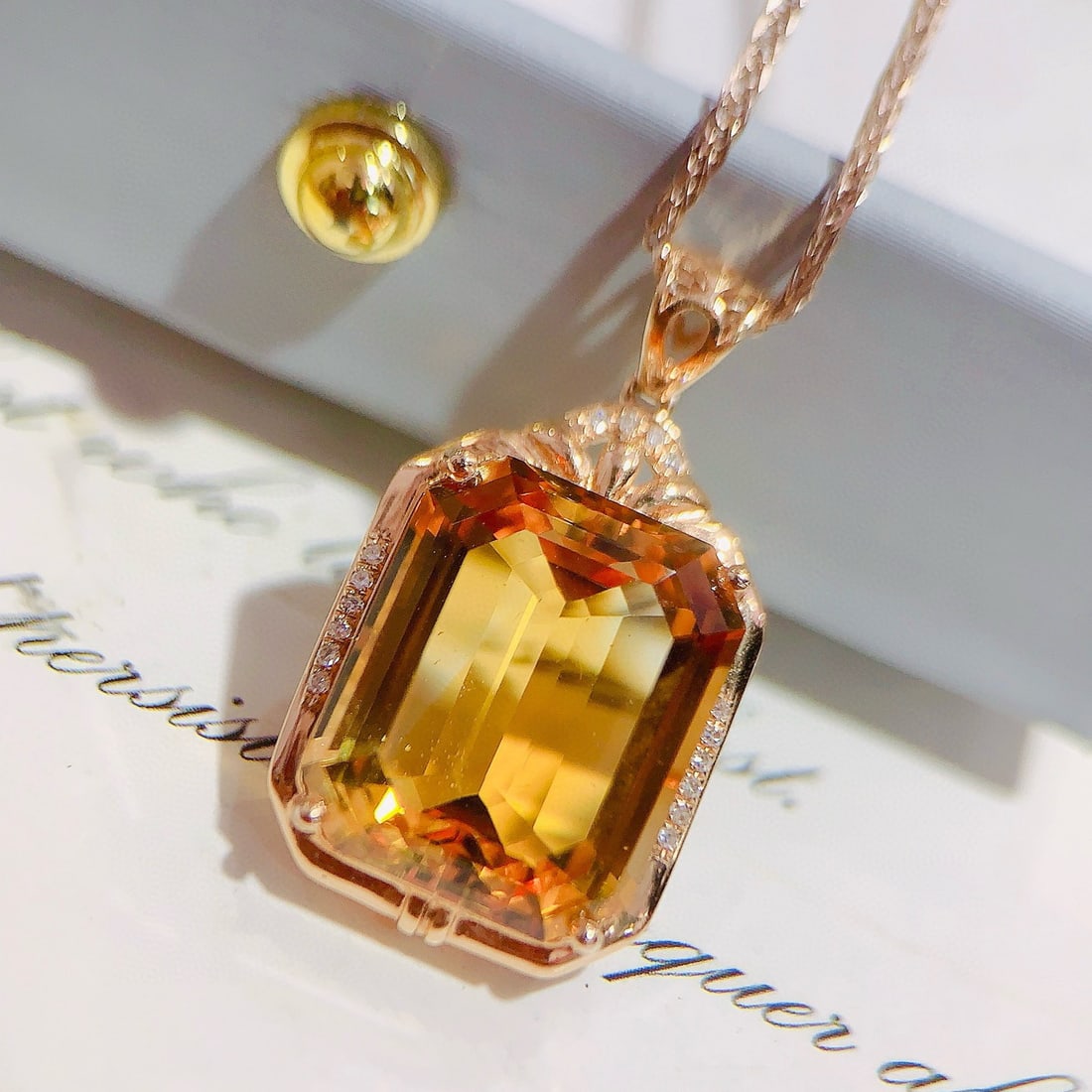 14k Gold 9.95 Ctw Natural Citrine & Diamond Pendant( Without Chain ) - 2