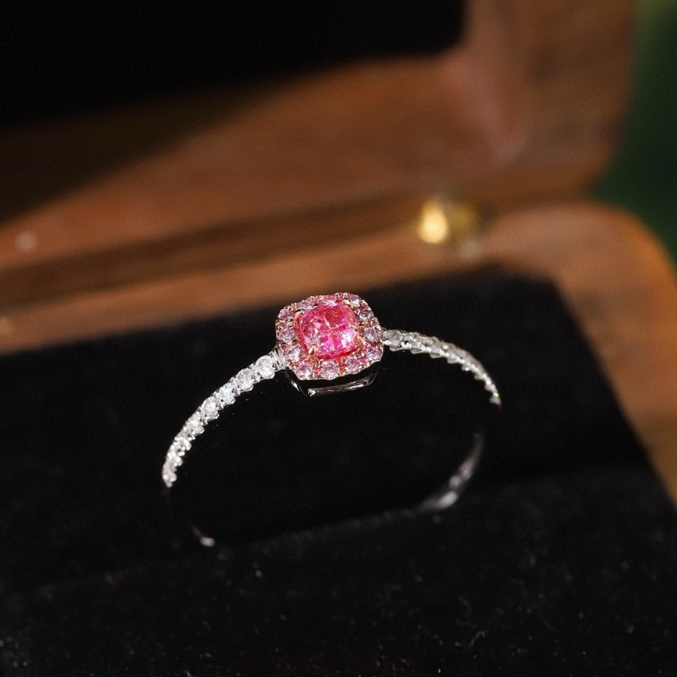 14k Gold 0.40 Ctw Natural Pink Diamond & Diamond Ring - 7
