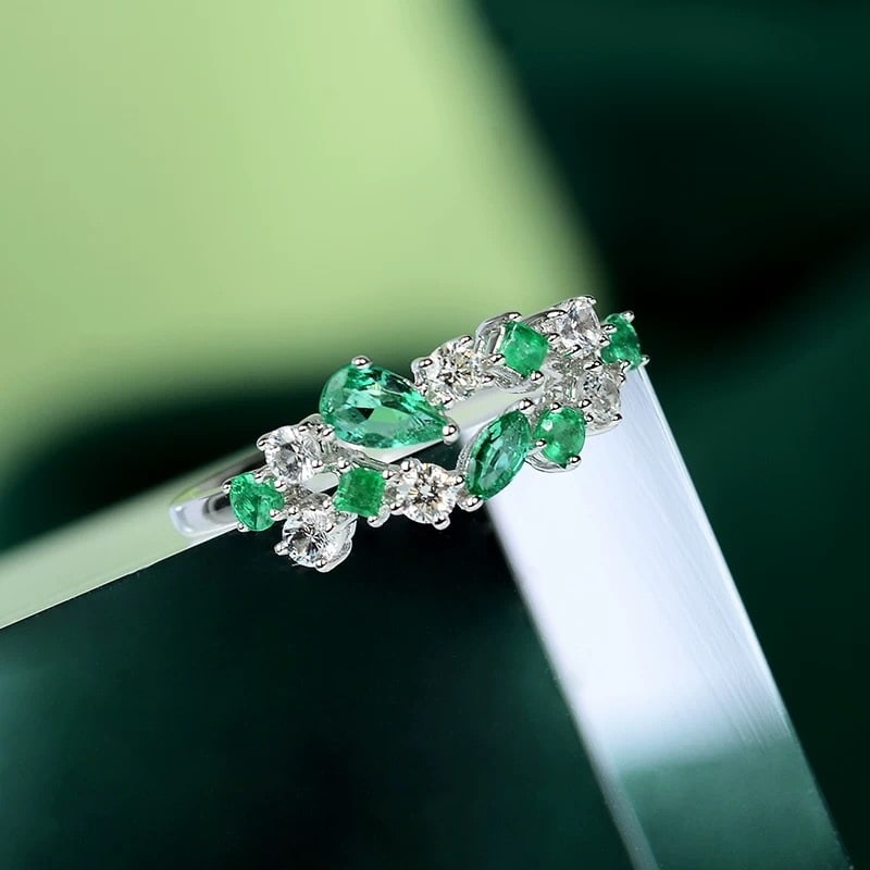 14k Gold 0.55 Ctw Natural Emerald & Diamond Ring - 3