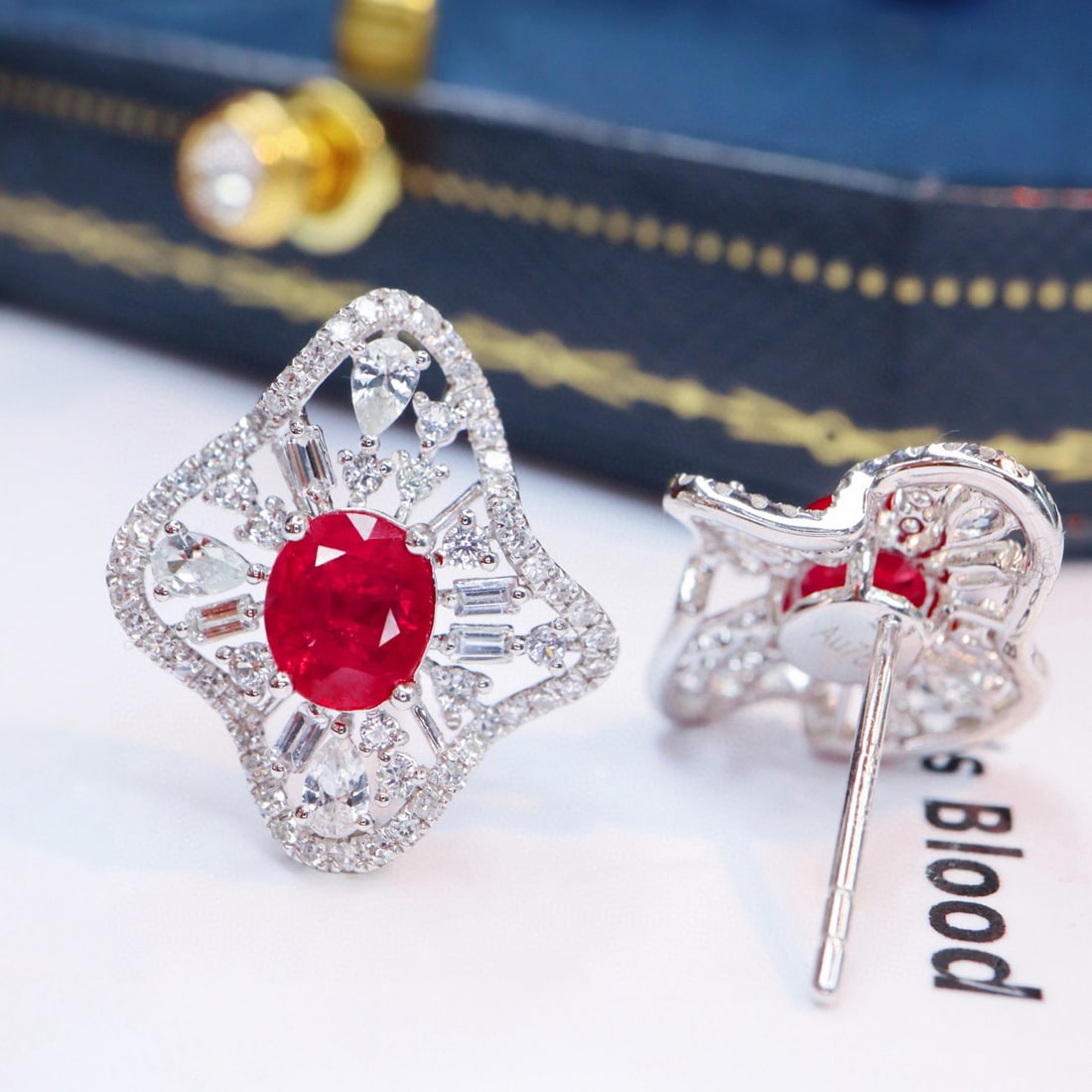 14k Gold 1.53 Ctw Natural Ruby & Diamond Earrings - 2