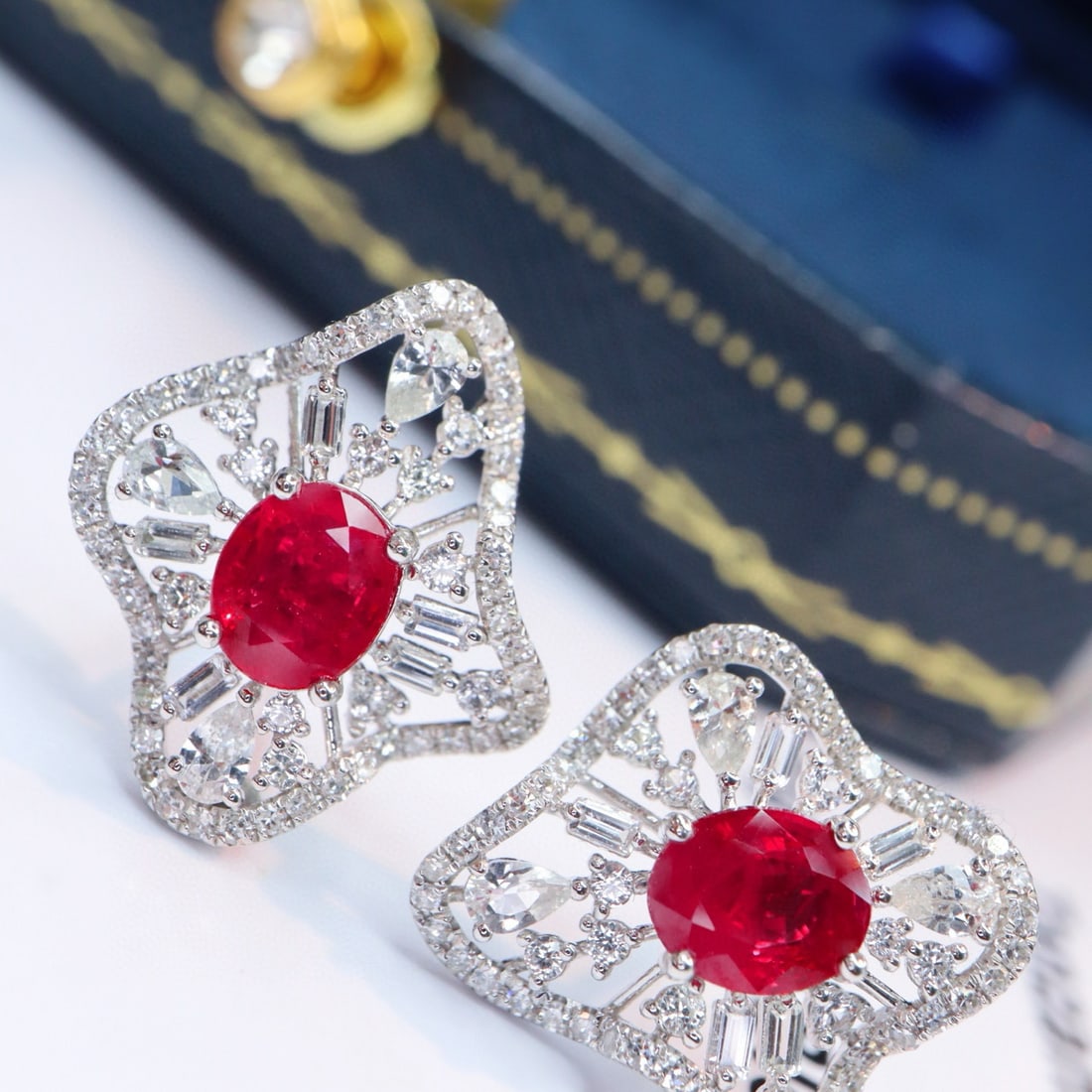 14k Gold 1.53 Ctw Natural Ruby & Diamond Earrings - 3