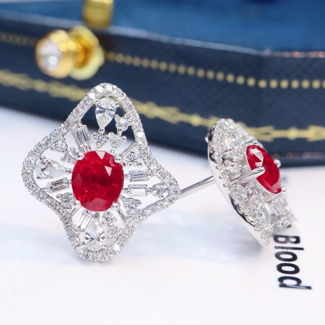 14k Gold 1.53 Ctw Natural Ruby & Diamond Earrings - 4