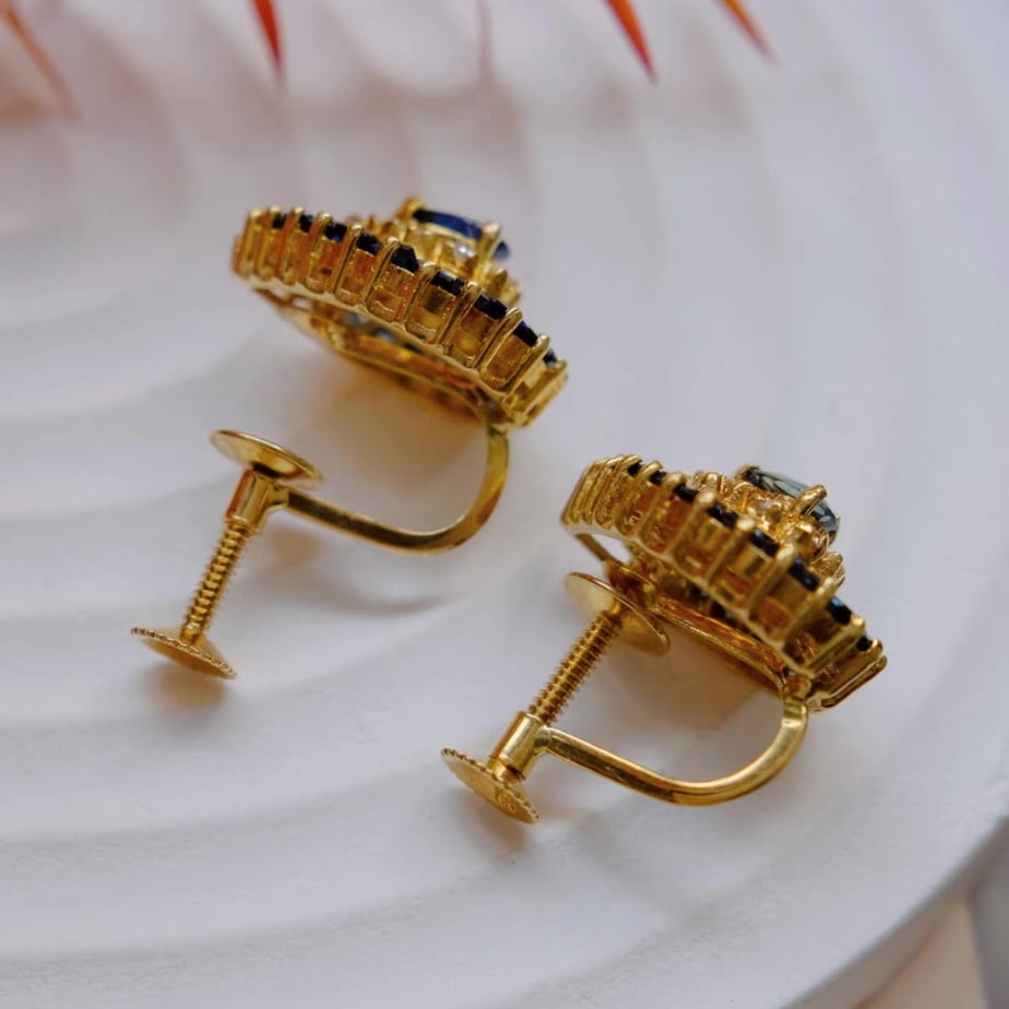 14k Gold 3.18 Ctw Natural Sapphire & Diamond Earrings - 4