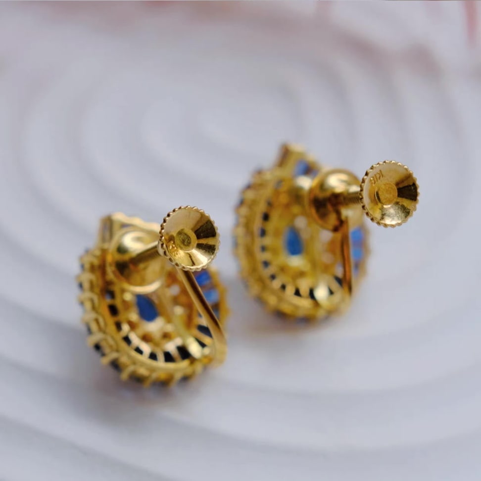 14k Gold 3.18 Ctw Natural Sapphire & Diamond Earrings - 5