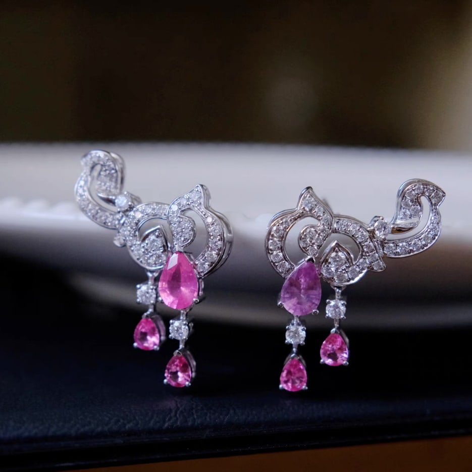 14k Gold 2.14 Ctw Natural Spinel & Diamond Earrings - 2