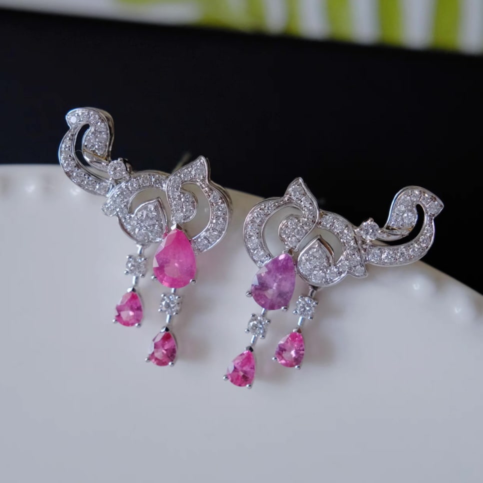 14k Gold 2.14 Ctw Natural Spinel & Diamond Earrings - 3