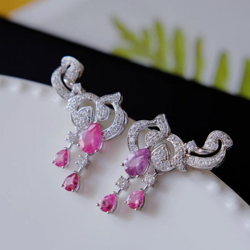 14k Gold 2.14 Ctw Natural Spinel & Diamond Earrings - 4