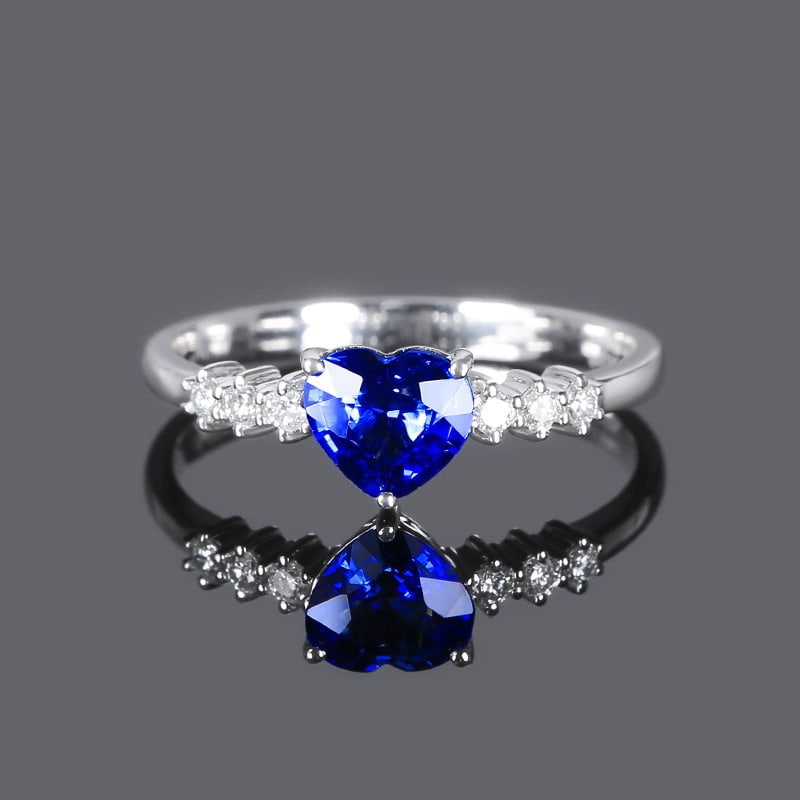 14k Gold 0.98 Ctw Natural Sapphire & Diamond Ring: Ref:230967102 // gold content:14k gold // ring size:7. 25us // // main gemstone:sapphire // shape:heart // carat weight:0. 86ct // color:royal blue // treatment:natural // // adjacent gemstone 2 :