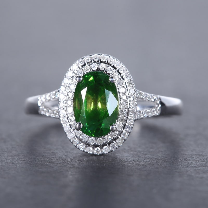 14k Gold 1.88 Ctw Natural Sapphire & Diamond Ring: Ref:230967093 // gold content:14k gold // ring size:7. 25us // // main gemstone:sapphire // shape:oval // carat weight:1. 66ct // color:green // treatment:natural // // adjacent gemstone 2 : diamond