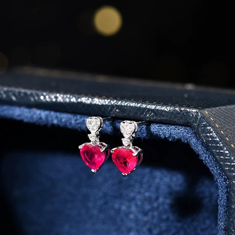 14k Gold 0.85 Ct Natural Ruby & Diamond Earrings - 3