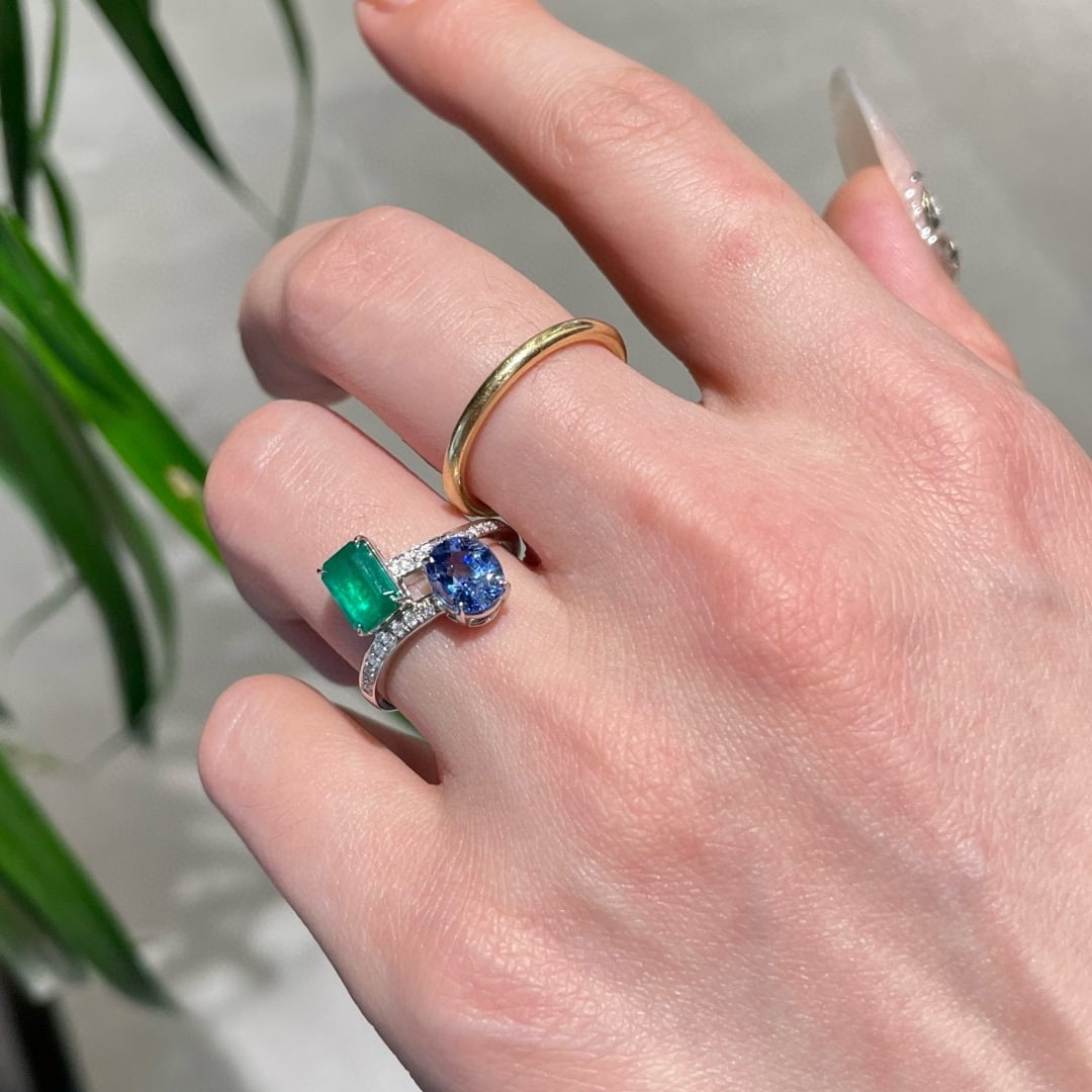 14k Gold 2.44 Ctw Natural Sapphire & Emerald & Toi Et Moi Ring - 2