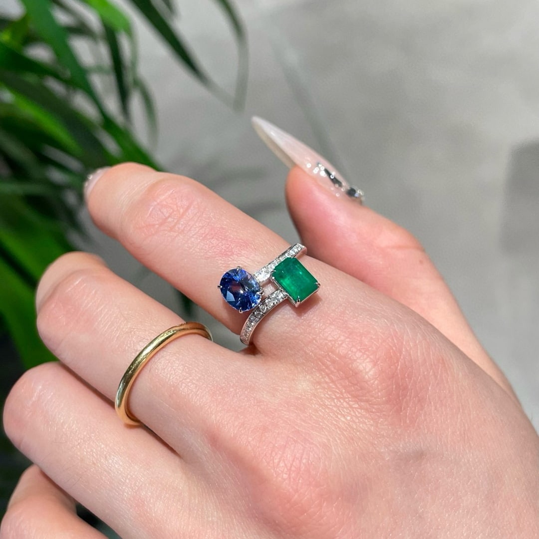 14k Gold 2.44 Ctw Natural Sapphire & Emerald & Toi Et Moi Ring - 3