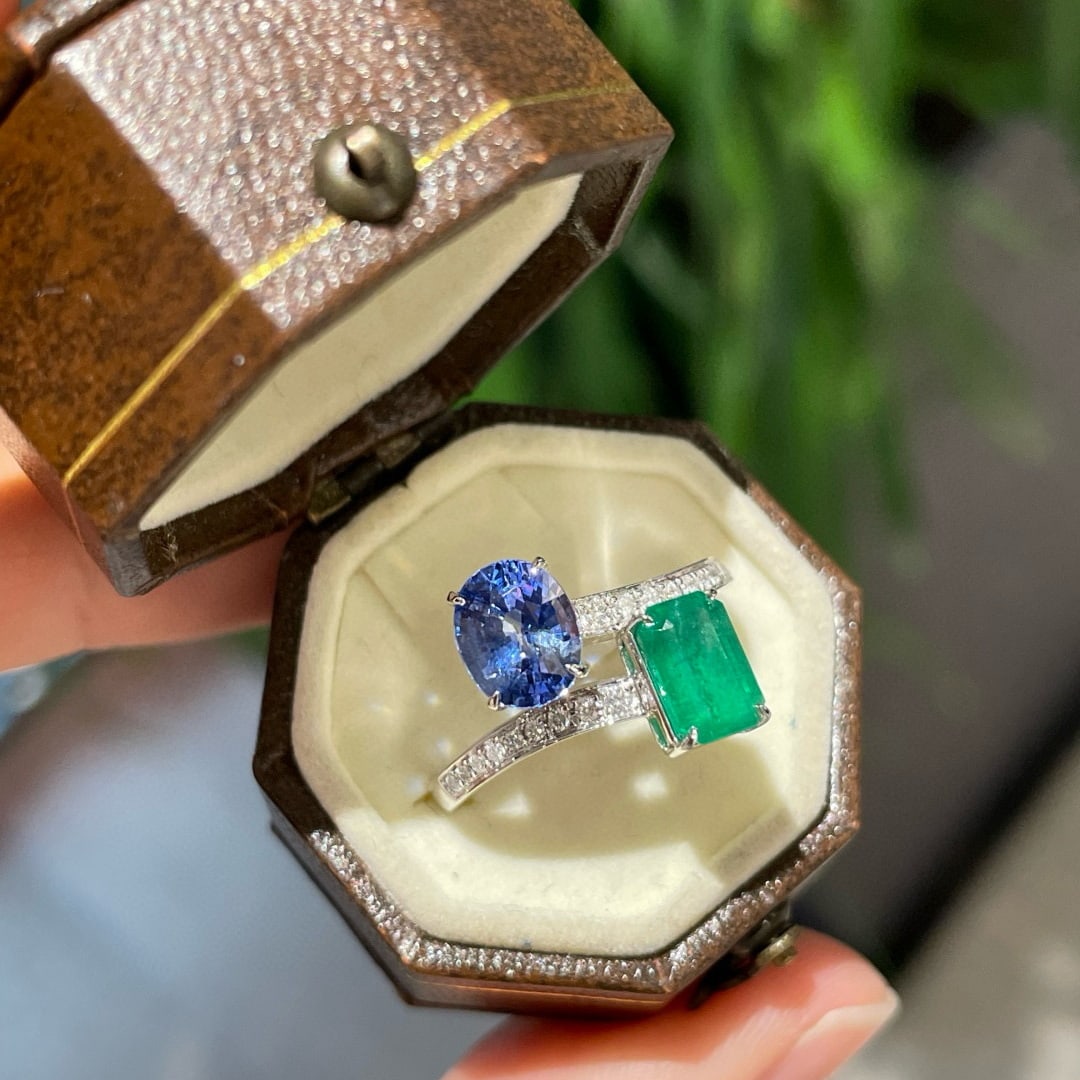 14k Gold 2.44 Ctw Natural Sapphire & Emerald & Toi Et Moi Ring - 4
