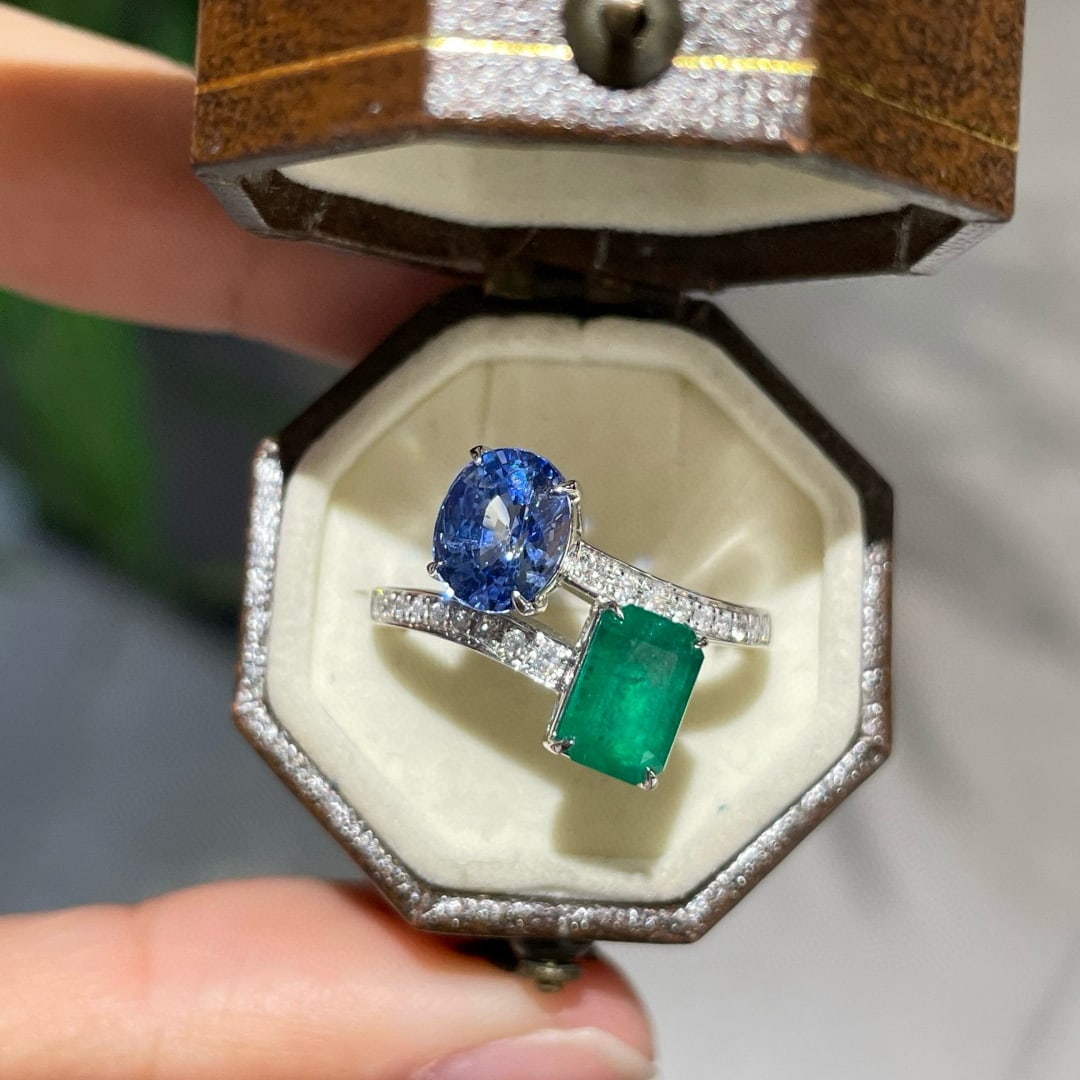 14k Gold 2.44 Ctw Natural Sapphire & Emerald & Toi Et Moi Ring - 5
