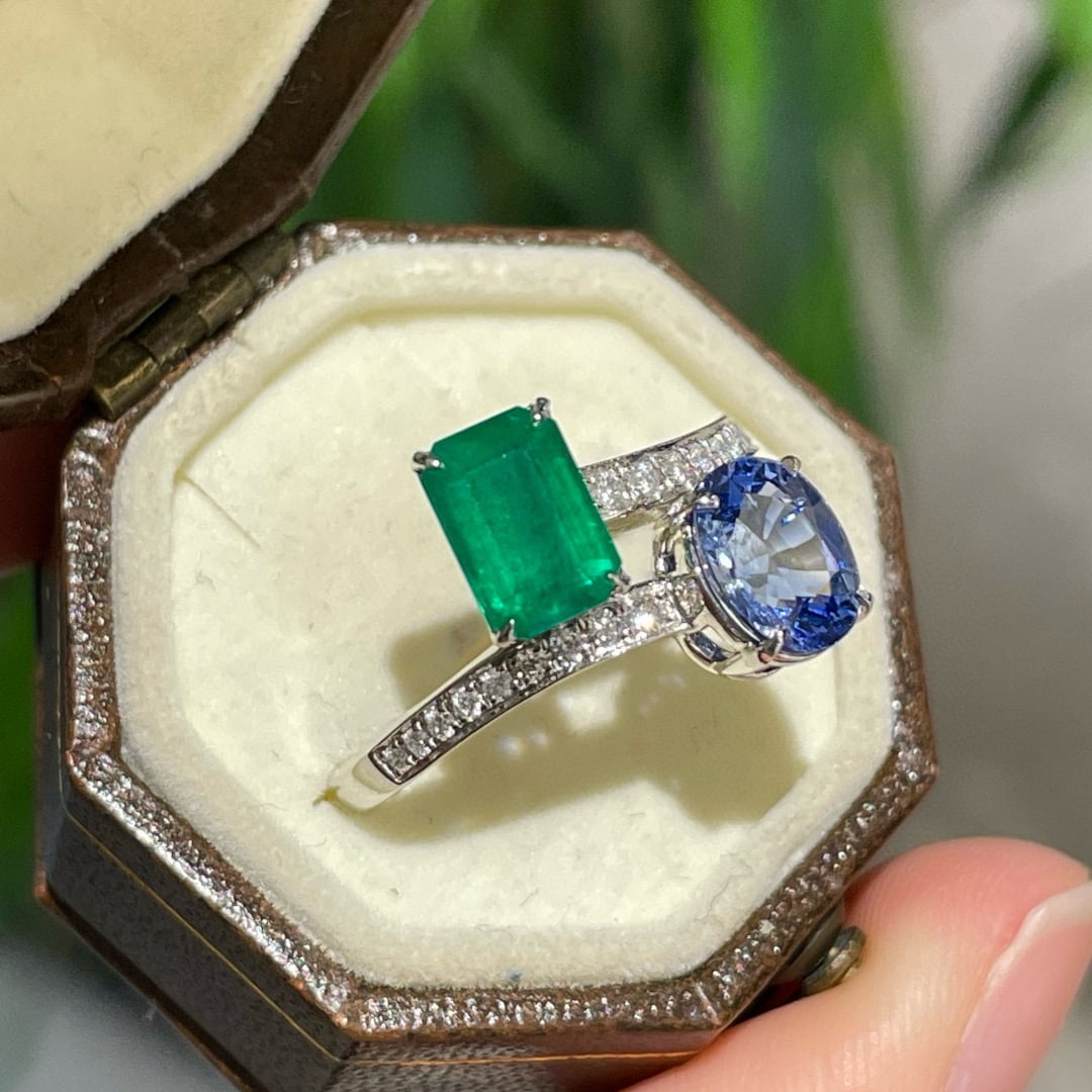 14k Gold 2.44 Ctw Natural Sapphire & Emerald & Toi Et Moi Ring - 6