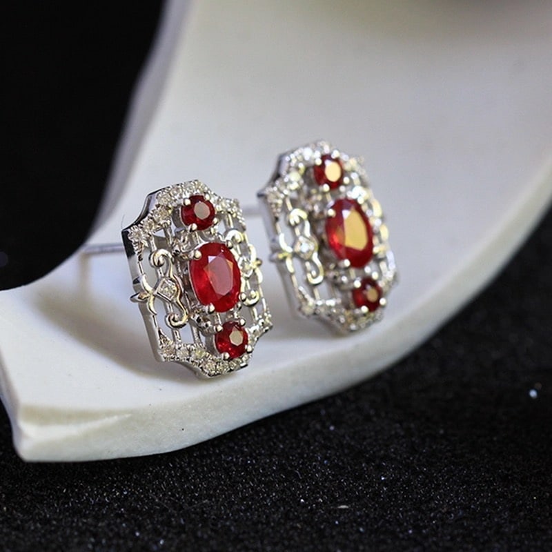 14k Gold 1.02 Ctw Natural Ruby & Diamond Earrings - 4