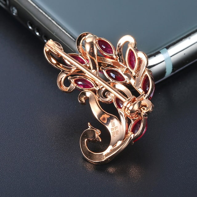 14k Gold 1.70 Ctw Vivid Red Natural Ruby & Diamond Brooch/pendant( Without Chain ) - 4