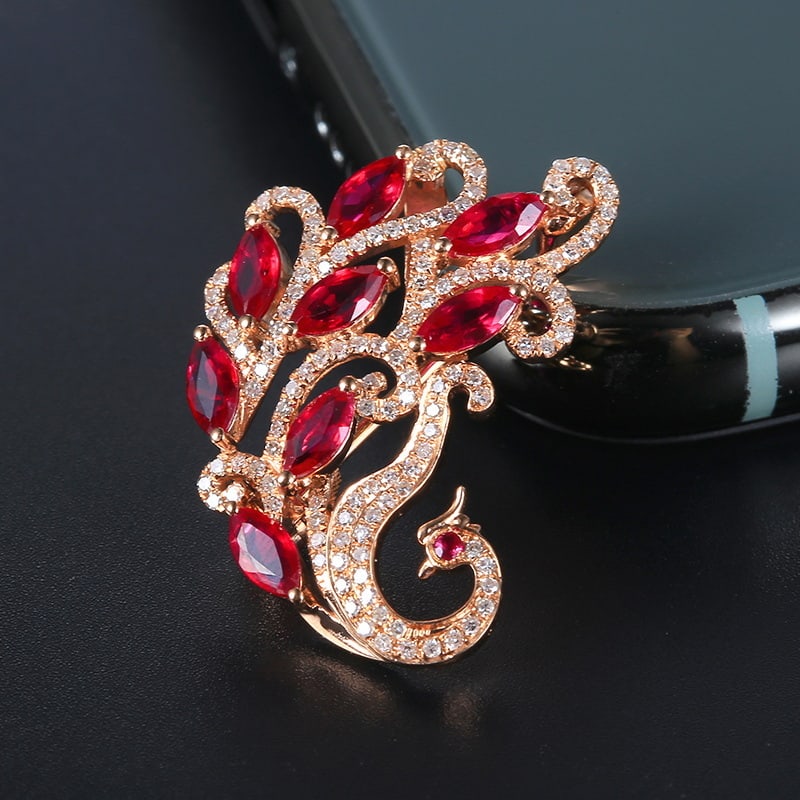 14k Gold 1.70 Ctw Vivid Red Natural Ruby & Diamond Brooch/pendant( Without Chain ) - 7